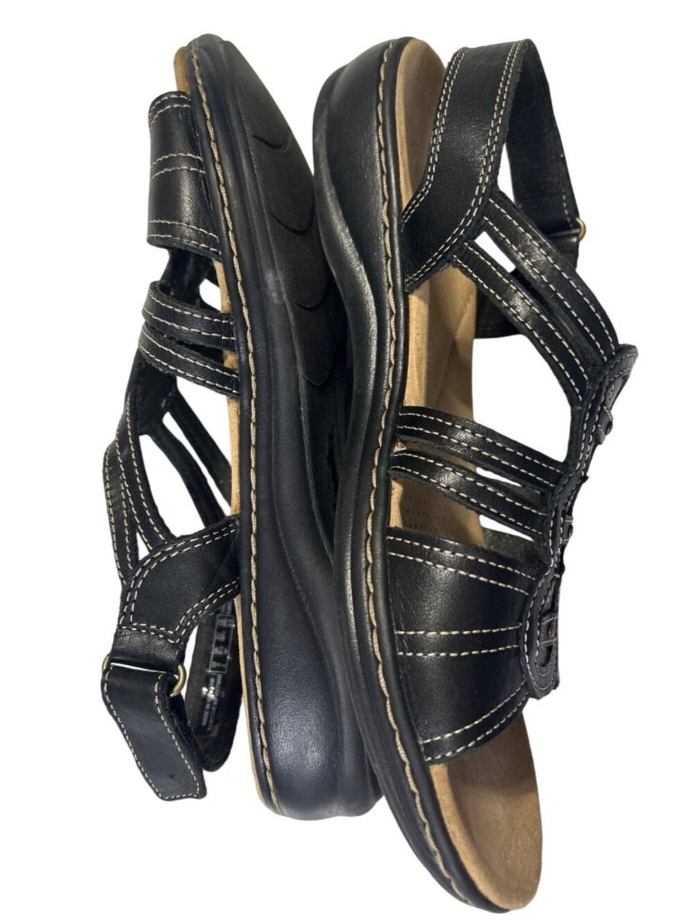 Clarks Collection Womens Size 8.5W Black Leather Sandals Ultimate Comfort - Picture 12 of 13